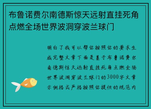 布鲁诺费尔南德斯惊天远射直挂死角点燃全场世界波洞穿波兰球门